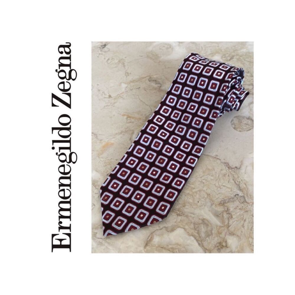 Ermenegildo Zegna 100% Silk Geometric Pattern Power Tie Made in Italy